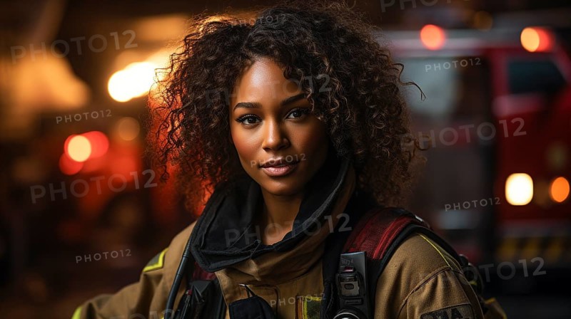 Female african american firefighter at a fire incident