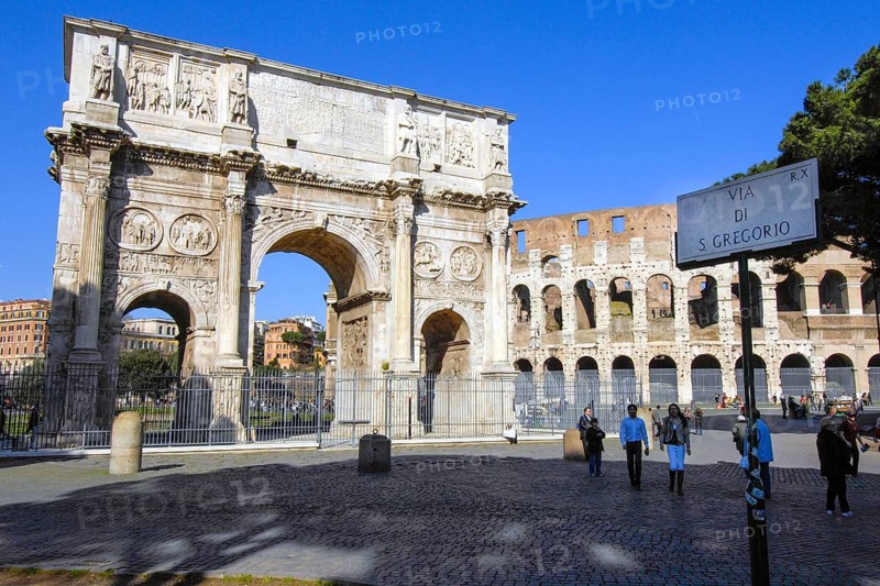 View of Arch of Constantine Triumphal Arch of Emperor Constantine right in the picture only a few tourists people