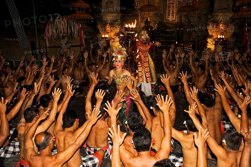 Waving hands during Kecak dance performance