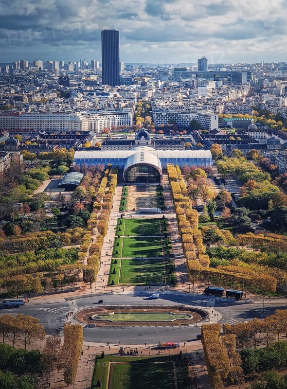 Scenery view to the Paris city from the Eiffel tower height