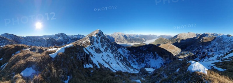360 degree panorama of Berchtesgaden National Park in late autumn with from left Hagengebirge