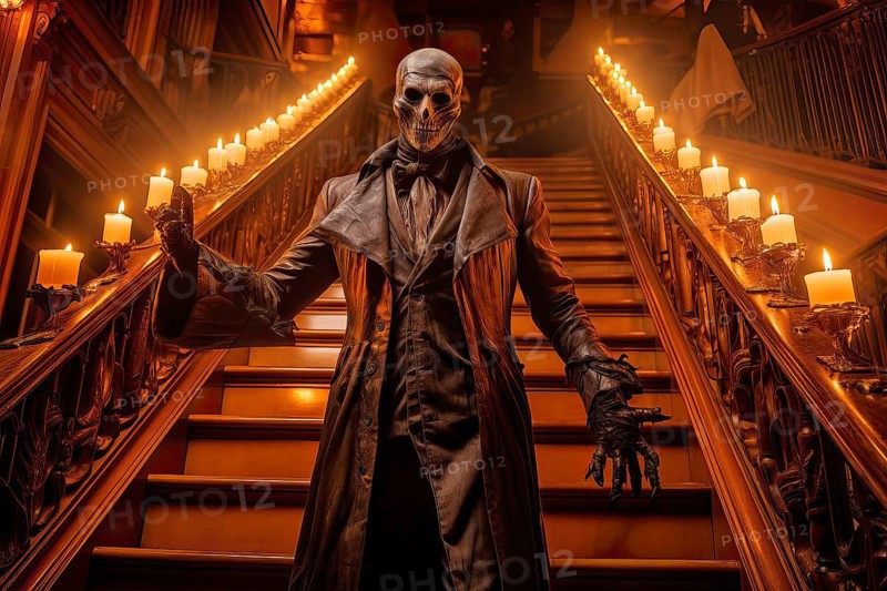 The Legendary Phantom of the Opera going down the stairs of the Paris Opera