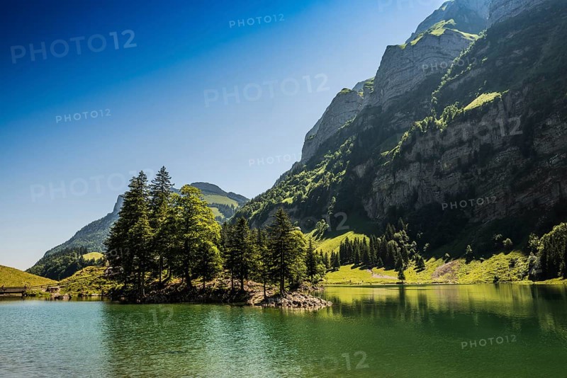Steep mountains and lake