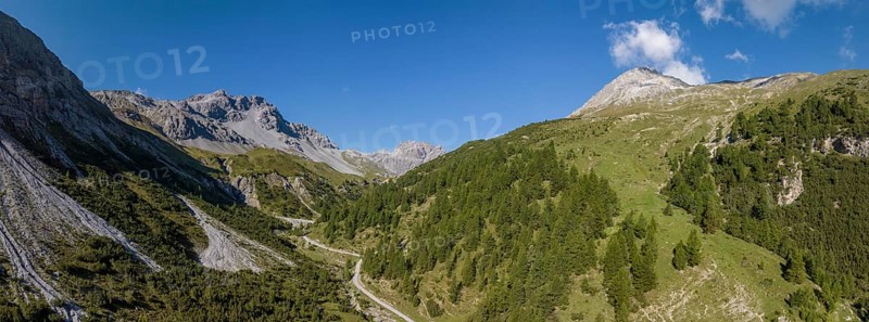 Panorama in Val Vau with view towards Val Mora