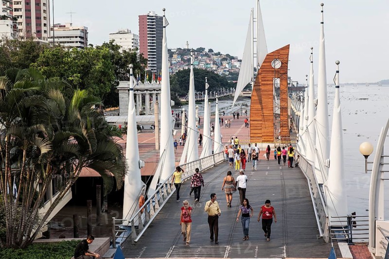 Harbour pier with walkers in Guayaquil