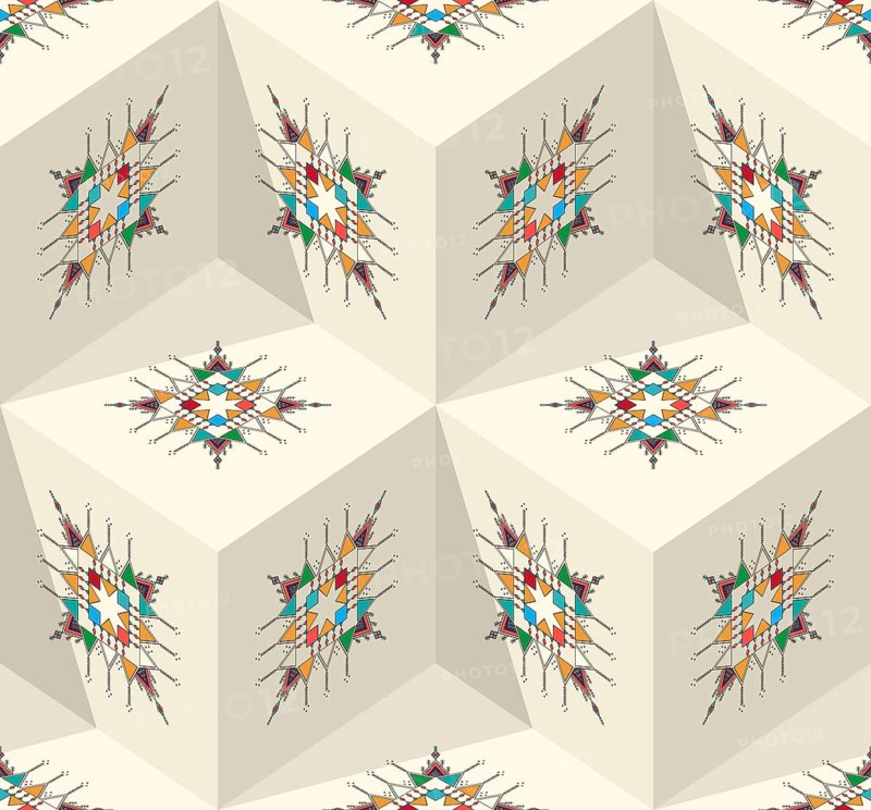 Decorative geometric repeating pattern inspired by Al-Qatt Al-Asiri traditional paintings