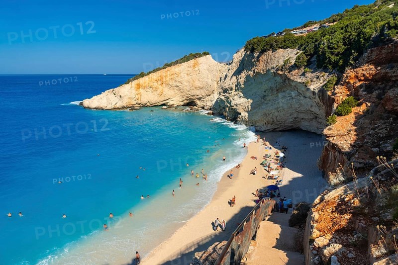 Stairs leading to Porto Katsiki beach on Lefkada island in summer