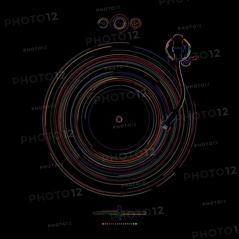 Stylized DJ turntable abstract icon in colors