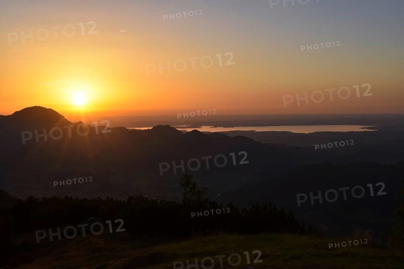 Sunset in Chiemgau above Hochfelln and Chiemsee