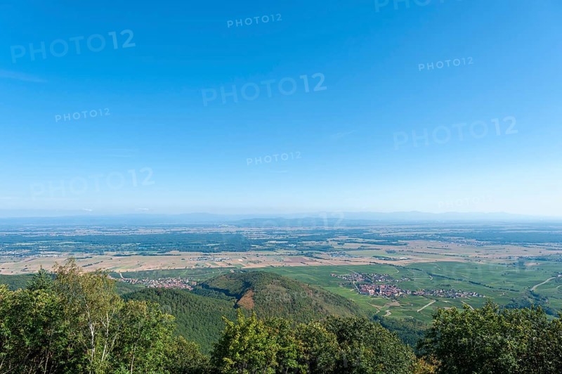 View from the Chateau du Haut Koenigsbourg over the landscape of the Upper Rhine Plain.... In the background the hilly landscape of the Black Forest