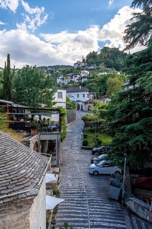 Views from the viewpoint of the city of Gjirokaster or Gjirokastra. Albanian