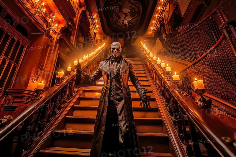 The Legendary Phantom of the Opera going down the stairs of the Paris Opera