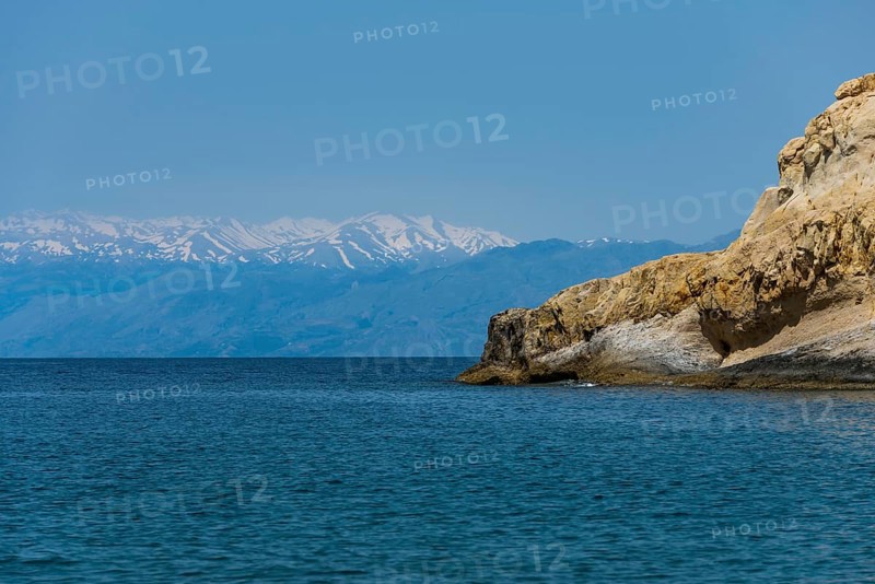 The island of Crete with snow-capped mountains
