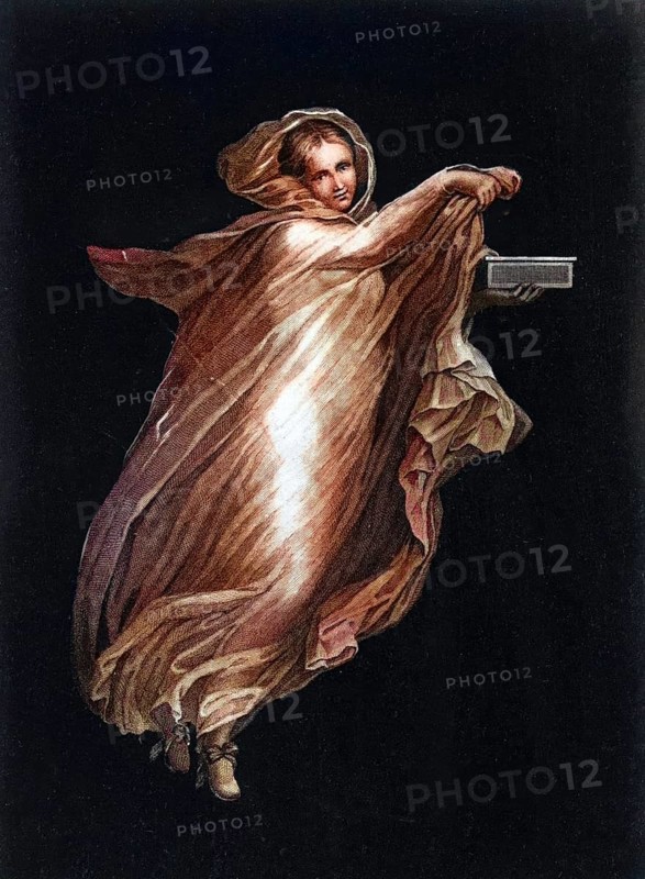 A female figure with a box in her hand shows