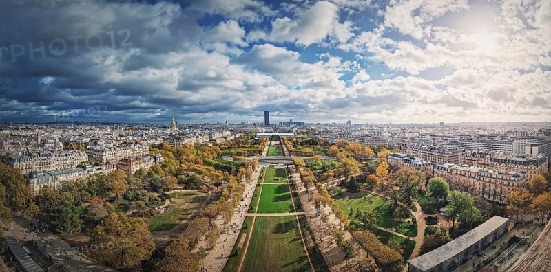 Panoramic view to the Paris cityscape from the Eiffel tower heights