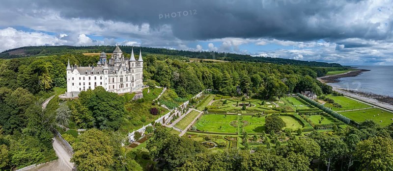 Aerial panorama of Dunrobin Castle