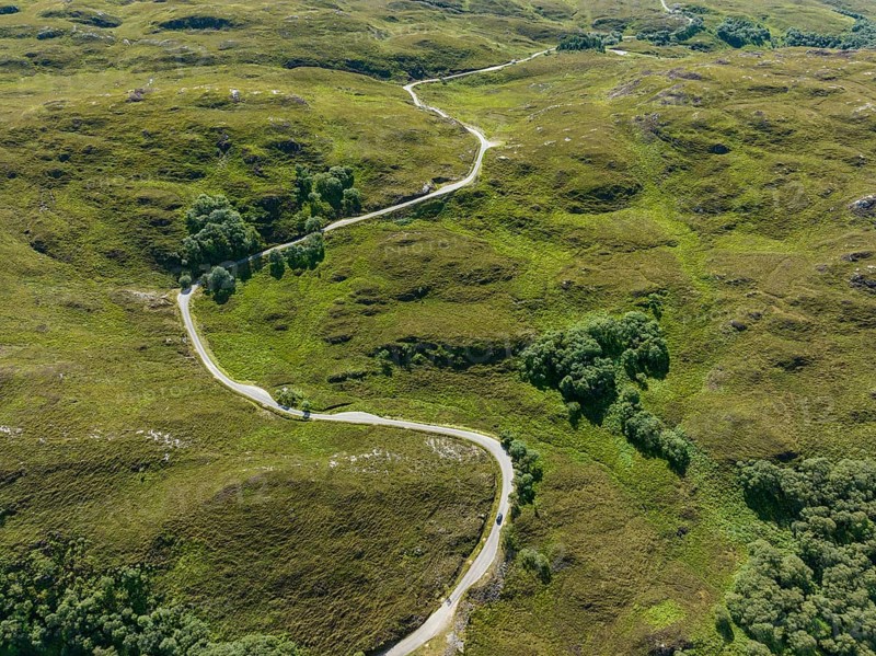 Aerial view of the single track road B869