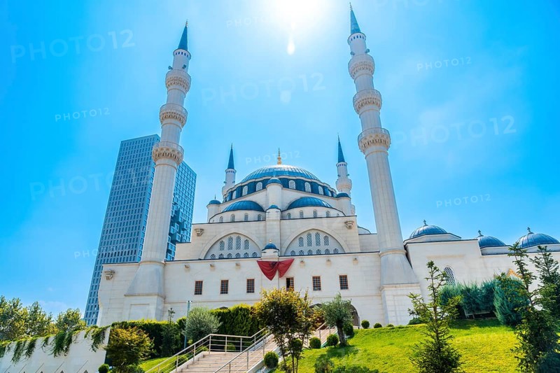 The impressive Namazgah Mosque Tirana near Skanderbeg Square in Tirana. Albania