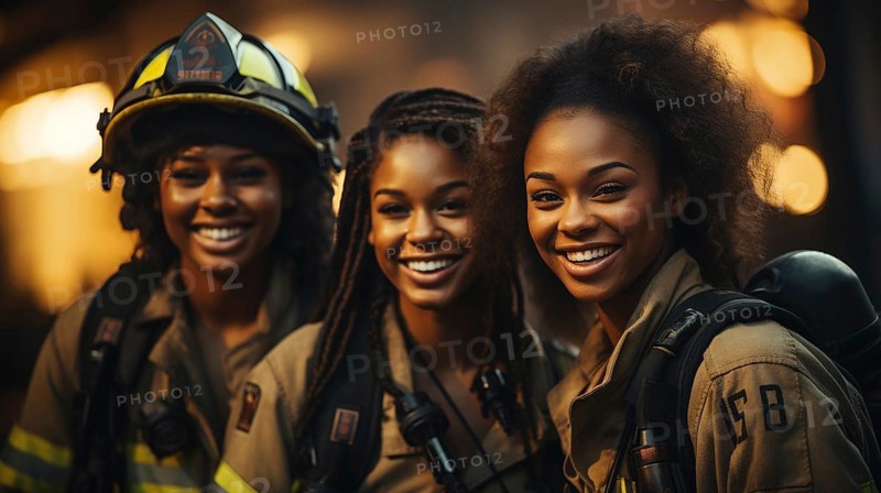 Female african american firefighters working in the field
