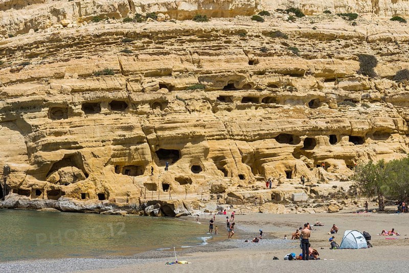 The caves on Matala beach in Crete