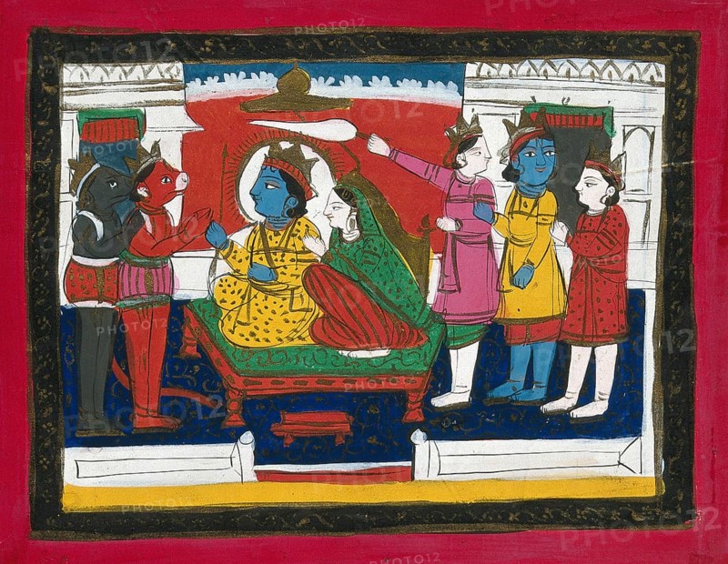 Rama and Sita enthroned with Hanuman