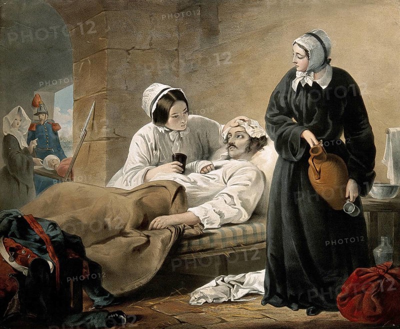 Military hospital with war wounded