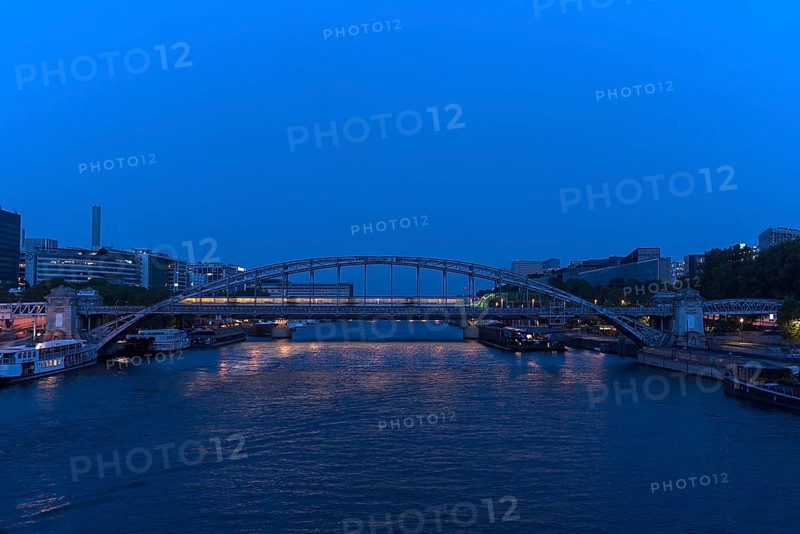 Night-time metro crossing the Viaduc d'Austerlitz