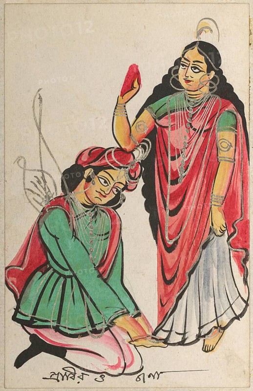Pravira kneeling at the feet of Jana