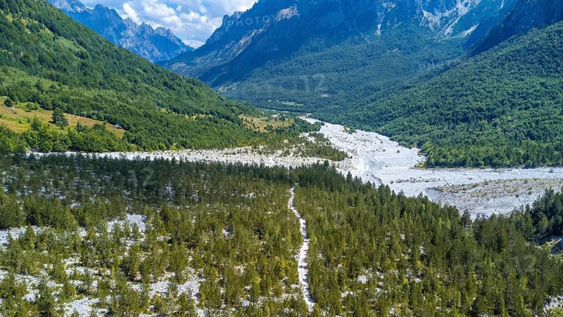 Aerial drone view of Valbona valley