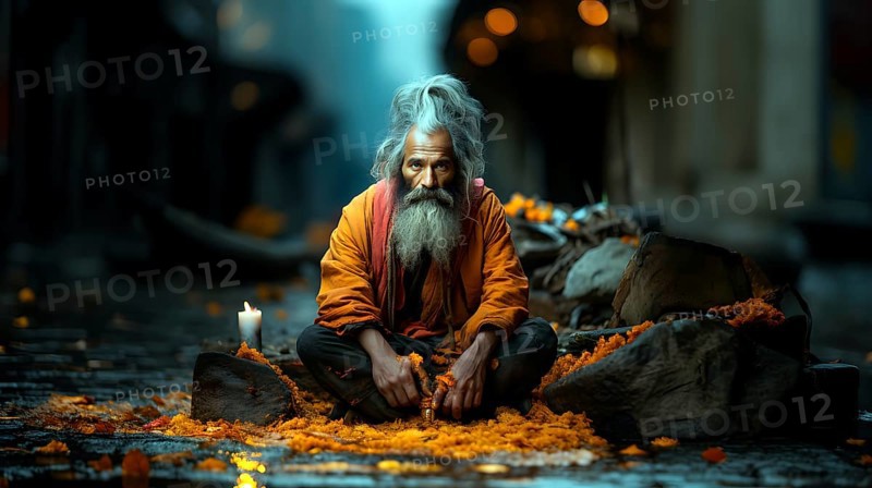 An Indian Hindu old sadhu