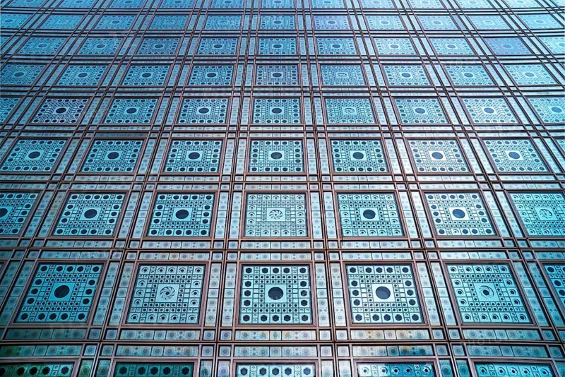 Decorative glass facade of the Arab World Institute