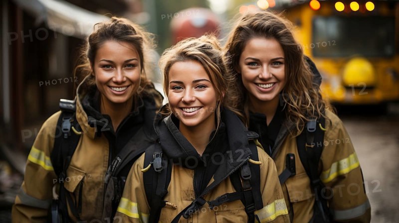 Female multiethnic firefighters working in the field