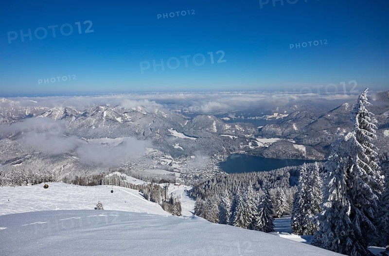 Winter landscape with ski tracks in deep snow
