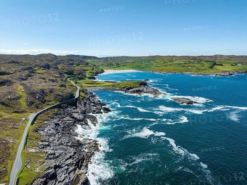 Aerial view of the single track road and scenic route B869