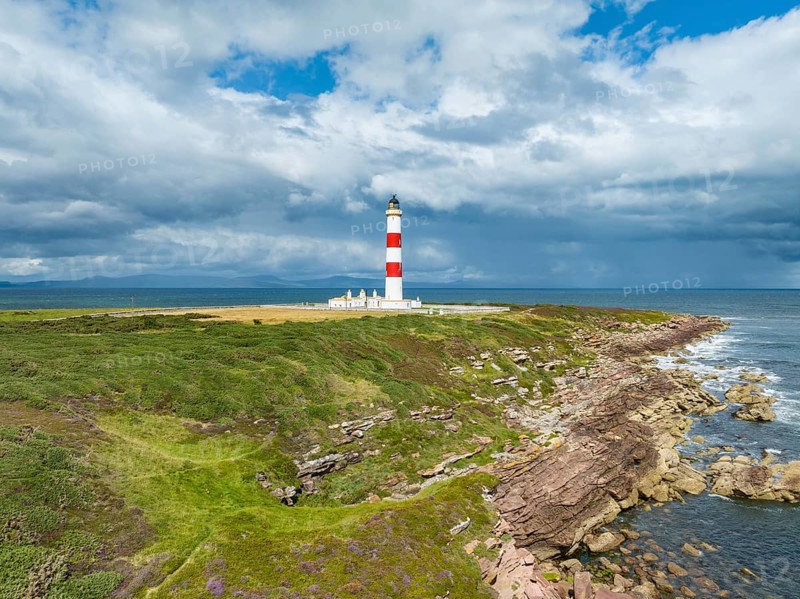 Aerial view of Tarbat Ness Lighthouse on the Moray Firth