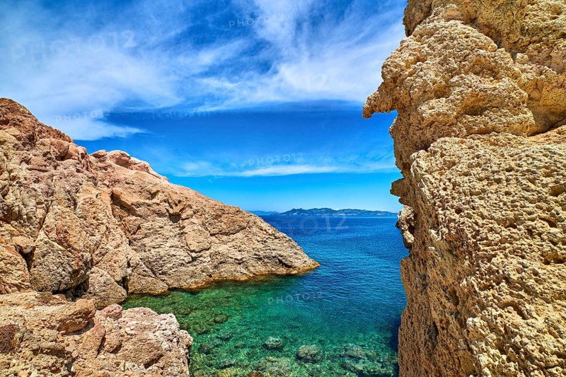 Majestic rocks of Greek island landscape. Sunny summer day