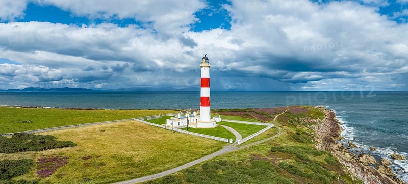 Aerial panorama of Tarbat Ness Lighthouse on the Moray Firth