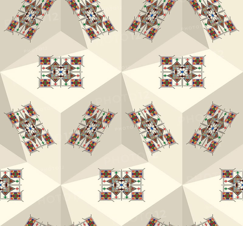 Decorative geometric repeating pattern inspired by Al-Qatt Al-Asiri traditional paintings