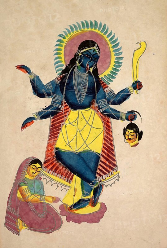 Krishna as Kali being worshipped by Radha