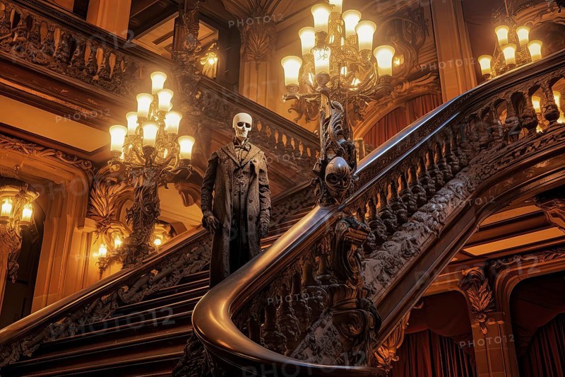 The Legendary Phantom of the Opera going down the stairs of the Paris Opera