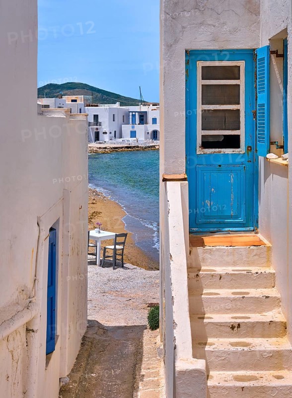 Narrow alleyway in traditional Greek town