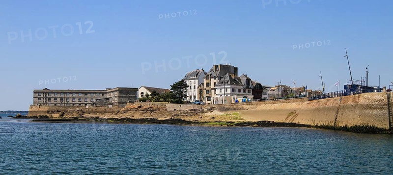 Harbour entrance with marine biology institute Station marine et Marinarium de Concarneau