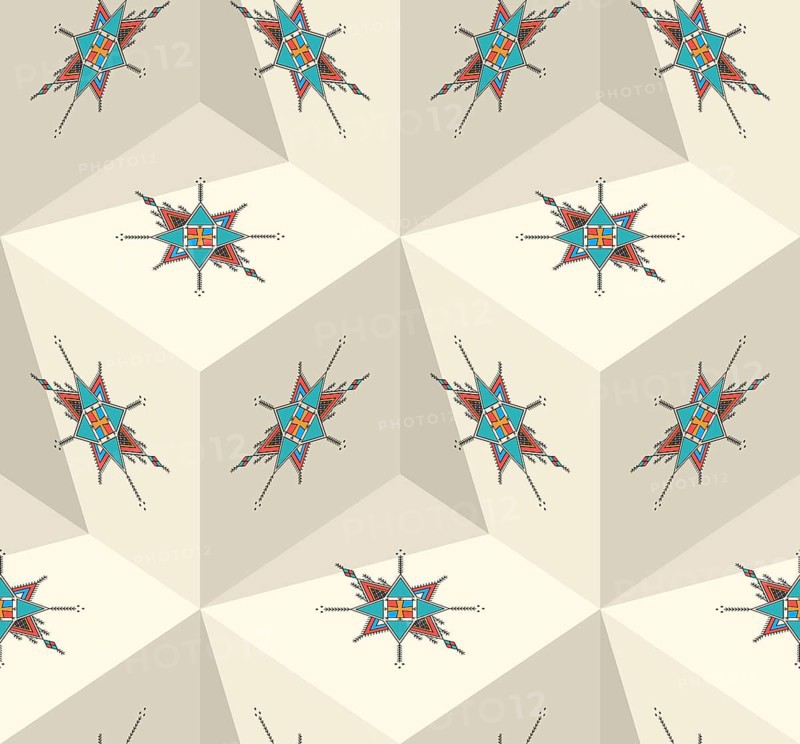 Decorative geometric repeating pattern inspired by Al-Qatt Al-Asiri traditional paintings