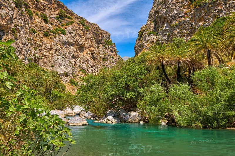 View of Kourtaliotis river and canyon near Preveli beach at Libyan sea