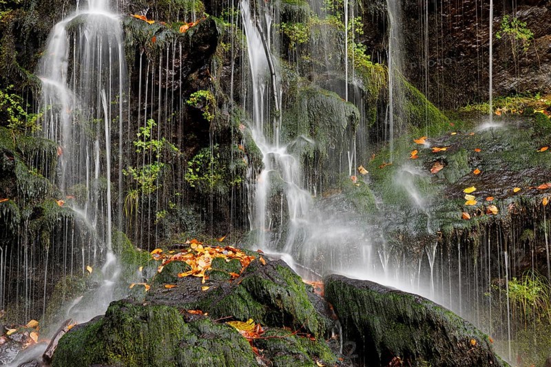 Mountain stream and waterfall in autumn forest