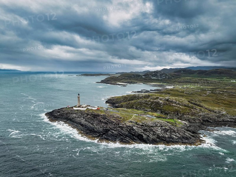 Aerial view of Ardnamurchan Point with the 35 metre high lighthouse