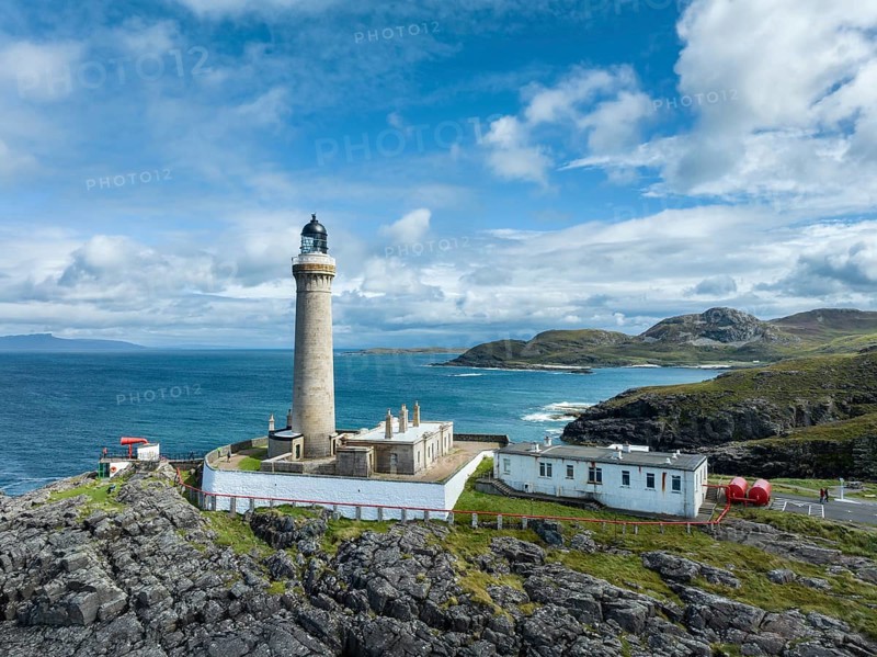 Aerial view of Ardnamurchan Point with the 35 metre high lighthouse