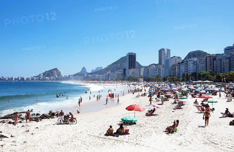 Copacabana beach with the mountains in the background