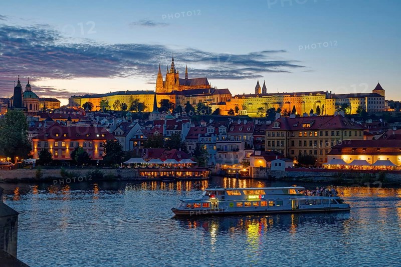 View from the Vltava River to Hradcany with Prague Castle