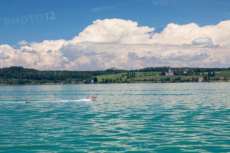 Summer day on Lake Constance with a view of the Birnau Basilica